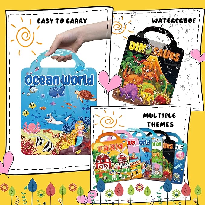 6Set Puffy Sticker Books for Kids 2-4, 3D Reusable Stickers Books for Toddlers 1-3 2-4,Farm+Animal+Dinosaurs+Ocean World+Space+Vehicle