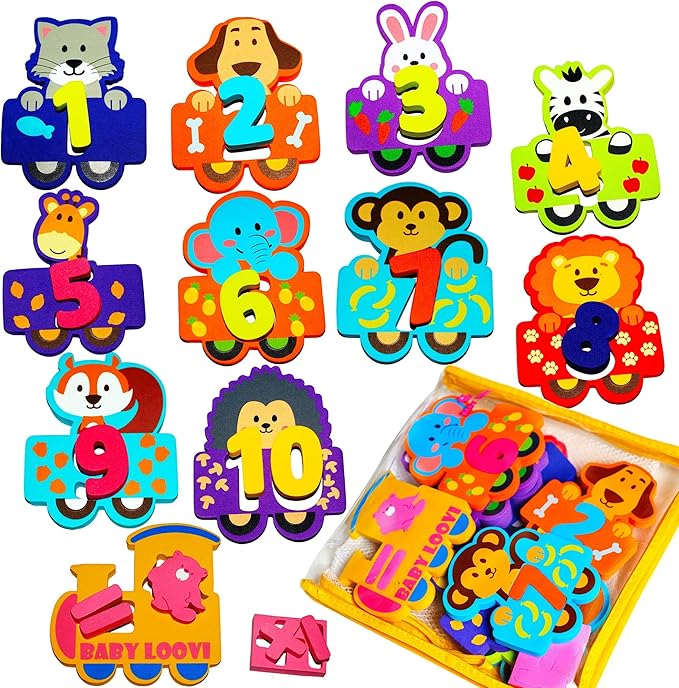 100% Non-Toxic Bathtub Numbers - Fun Bath Foam Toys - Educational Puzzles Floating Bathtub Animals for Kids Girls Boys - Set of 27 pcs - Wet & Stick - Fre. Bath Toy Organizer