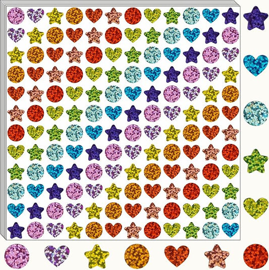 Holographic Star and Heart Stickers for Kids, 2160 Pieces, Rainbow Colors, Kids Reward and Decoration for School Classroom Student Teacher Supplies and Gift Envelope DIY
