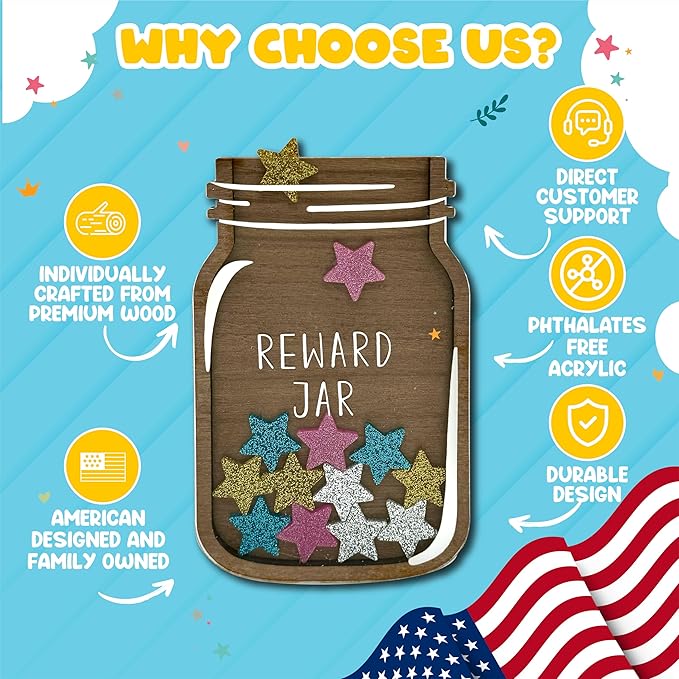 Trader Z's Kids- Premium Wooden Star Reward Jar, Chore Chart, Toddler/Kids Potty Training, Classroom and Teacher Gifts, Boys and Girls Behavior Chart, Magnetic Reward Chart (Potty Training Jar)