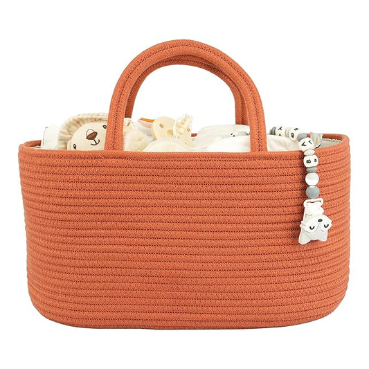 Large Baby Diaper Caddy Organizer for Girl Boy Rope Nursery Storage Bin Basket Portable Holder Tote Bag for Changing Table Car Travel Baby Shower Gifts Registry Must Haves Rustic