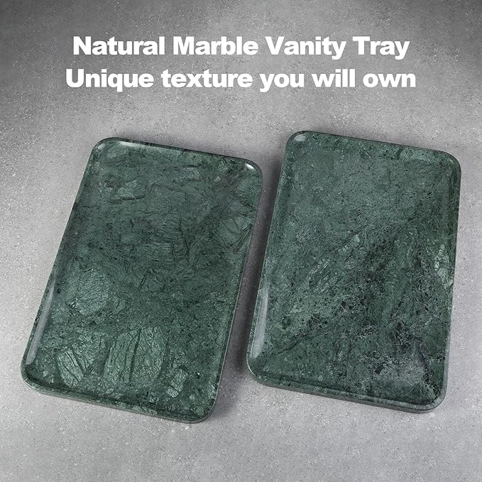 Marble Vanity Tray, 18in Stone for Bathroom Countertop, 17 3/4'' Oversized Dresser Decorative Organizer, Luxury Kitchen Serving Plate, Kitchen Sink Storage Tray, Perfume, Jewelry Holder(Green)
