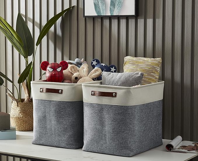 DECOMOMO Extra Large Storage Baskets, 54.5L Fabric Storage Bins for Organizing Linen Closet, Nursery (Slate Grey & White, XXXL - 3 pack)