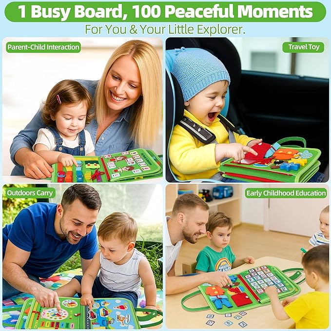 Toddler Busy Board Montessori Toys for 3 Year Old Birthday Gifts for Kids 10 Pages in 1 Soft Felt Activity Book Develop Fine Skills Educational Learning Sensory Travel Toys for Airplane Car