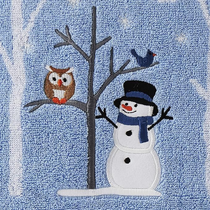 SKL Home Christmas Winter Friends Snowman 100% Cotton Premium Bath Towel, 450 GSM, Soft & Absorbent Jacquard, Decorative for Bath & Gift, Blue