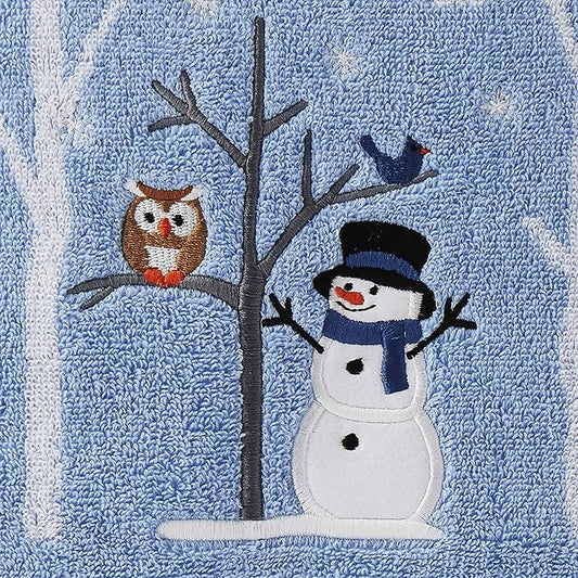 SKL Home Christmas Winter Friends Snowman 100% Cotton Premium Bath Towel, 450 GSM, Soft & Absorbent Jacquard, Decorative for Bath & Gift, Blue