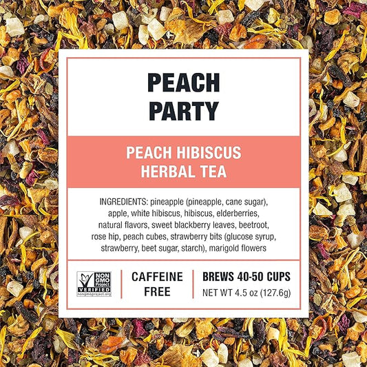 Tiesta Tea - Peach Party, Loose Leaf, Peach Hibiscus Herbal Infusion, Premium Blend, Non-Caffeinated Fruit Tea, Makes Hot or Iced & Up to 50 Cups, 4.5oz Refillable Tin