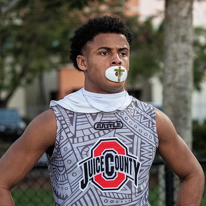 Battle Sports Cross Oxygen Football Mouthguard - Superior Airflow & Better Performance, Maximum Protection & Breathability Football Mouthpiece, Works with Braces