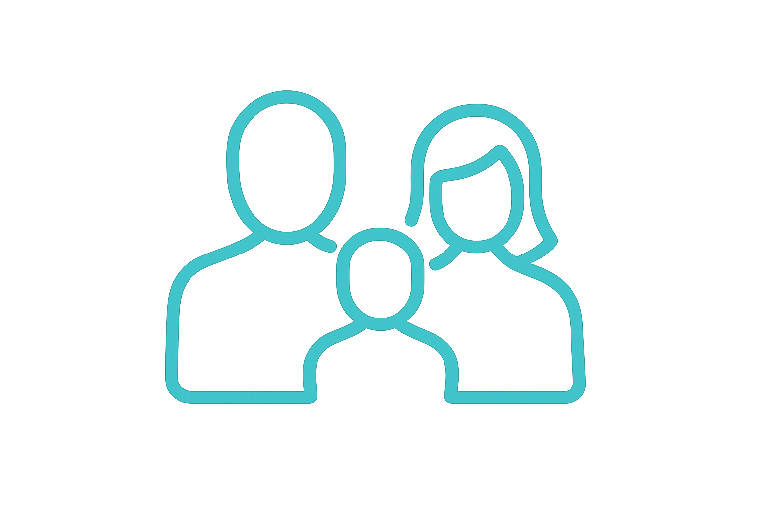 Mint-colored flat icon showing a parent and child figures, symbolizing family-friendly oral care for all ages